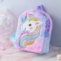 Rucsac de lux pentru fetițe din material moale de pluș cu motiv de unicorn - mai multe variante de culori