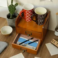 Wooden vintage box with drawers, Organizer on the table