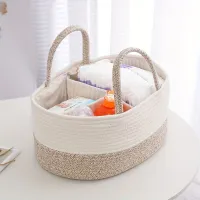 Stylish knitted storage basket for baby diapers in beige