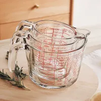 Glass measuring cup with features and handle, 500 ml - resistant to high temperatures, large capacity, ideal for baking and microwave