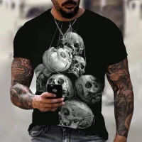 Tricou de lux pentru bărbați cu mâneci scurte și imprimeu modern cu cranii - diverse modele Elwyn