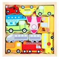 Puzzle din lemn pentru copii cu vehicule