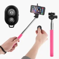 Selfie stick with remote Bluetooth trigger button - various colours