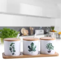 Boîte à épices avec motif de plantes 3 pcs