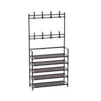 Botnik 4/5 shelves, shoe rack with hooks, free standing dress hanger with 8 hooks, scarves and purses - ideal for corridors, bedrooms and offices