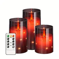 Safety LED candle with 3D flame and glass body for battery, with built-in light chain in the shape of stars - candle with remote control and timer.
