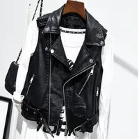Spring, autumn leather vest with silver accessories