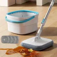 Mop set with rotary head and squeezing bucket - Automatic separation of dirt and hair