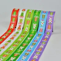 Christmas ribbons made of grosgrain fabric with Christmas favorite printing on gift packs