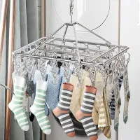 Folding stainless steel dryer for underwear with clips for socks, lingerie and clothes