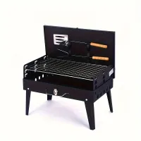 Unit, Portable Folding Grill On Wooden Coal With Tools On Barbecue