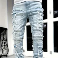 Y2k Hip Hop Stylish Jeans with Cutaway Ends - Men's Stretch Denim Pants for Casual Street Style