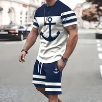 Ensemble à deux pièces pour homme avec ancre - T-shirt à col rond et shorts avec poches