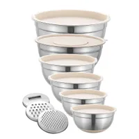 Set of 6 stainless steel salad mixers with plastic lids