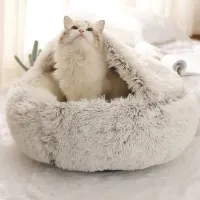 Iarna 2in1 Cat Bed / Cot rotund cald Pet Bed Casa lung Plush cald sac de dormit Couch pernă