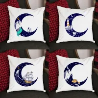 Pillow coating with motif of mountains and moons for camping and bedroom