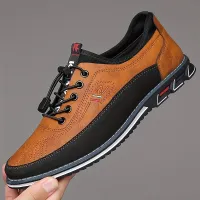 Men's large-volume free-time shoes with microfiber top, breathable soft sole, with elastic laces