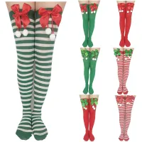 Women's Christmas striped stockings with bow