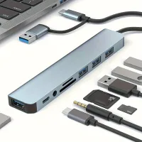 Hub USB universal 8 în 1 cu conectori USB și USB-C