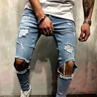 Jeansi skinny pentru bărbați cu rupturi la genunchi