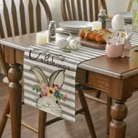 Elegáns asztali futófelület a motívum a húsvéti nyuszik virágokkal és pasztell színek eredeti ünnepségek Jan