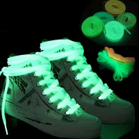 1 pereche de șireturi plate luminescente pentru pantofi de pânză joși, adidași și încălțăminte casual