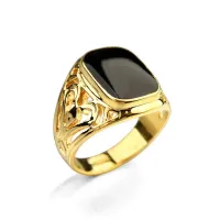 Men's ring with black crystal Dan - gold color