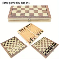 Set d'échecs 3 en 1 : Échecs, Dames et Go - Plateau en bois pliant de 24 cm avec fond en feutre