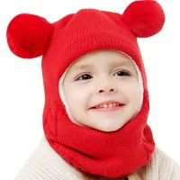 Children's hood with pompoms