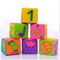6 darab szövet építőelem a legkisebb gyermekek számára - kocka képek és számok