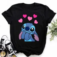 Női rövid ujjú póló aranyos Stitch nyomtatással