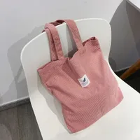 Jednofarebná moderná rebrovaná tkaninová taška na nakupovanie z menčestrového materiálu