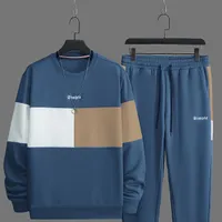 Ensemble de sport pour homme pour l'hiver et l'automne, 2 pièces, blocs de couleurs, sweat-shirt à col rond et manches longues, joggers