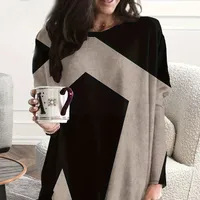 Plus Size Colorblockový Potisk Šaty, Ležérní Crew Neck Long Sleeve Šaty, Ženské Plus Size Oblečení