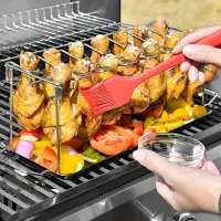 Folding stainless steel stand for chicken thighs and wings for grill, smoking and baking