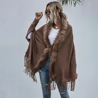 Women's modern warm poncho with fur Chandler