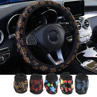 Modern textile cover on the steering wheel of the car - several variants of printing Joachym