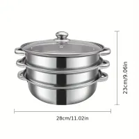 Stainless steel steam pot with more floors, home steamer for fish, dumplings, soup - Suitable for gas and induction cookers
