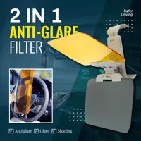 2 in 1 Anti-glare Filter Car Glare Protector Foldable Universal Rear View Mirror Sun Visor Glare Protector Filter Organizer Clip