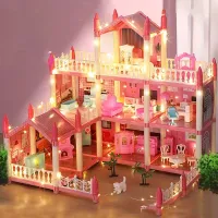 Casă de păpuși cu 9 camere și mobilier, Asamblare DIY pentru Copii, Jucărie, Castel, Casă Mică - Cadou de Crăciun pentru Fete