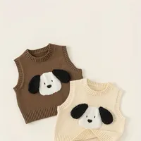 Baby vest with application of cute dog made of soft acrylic