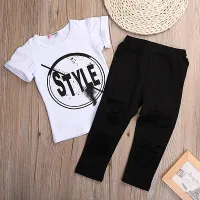 Set casual pentru fetițe Babes - pantaloni rupti, tricou