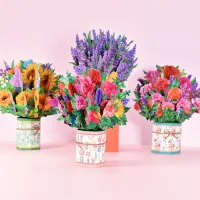Felicitare 3D cu buchet de flori din hârtie - mai multe variante