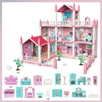 Children's Dollhouse 3 floors 9 rooms pink DIY