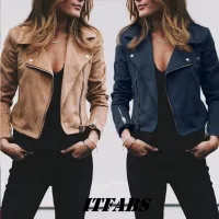 Veste courte en suédine pour femme style motard