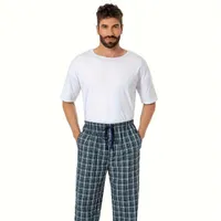 Mužské Pyžamové Kalhoty v Jednoduchém Stylu s Kostkovaným Vzororem