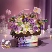 Kit Kvetinová kytica Bonsai s ružami, romantický darčekový kôš s LED retiazkou