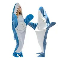 Unisex funny pajama sleeping bag with the motive of cartoon shark in blue color