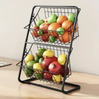 2-storey metal wire storage basket for storing fruit, spices and bathroom utensils with removable baskets