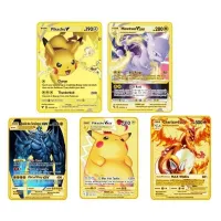 Pack of metallic Pokemon cards GX VMax VStar Collectors Gold Cards Pokemon Card Game Set of shiny Pokemon cards for collectors, 5 pcs